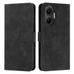 For Xiaomi Poco F7 Skin Feel Heart Embossed Leather Phone Case with Long Lanyard(Black)