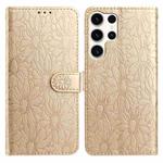 For Samsung Galaxy S25 Ultra 5G Daisy Embossed Leather Phone Case(Gold)