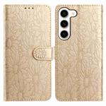 For Samsung Galaxy S23+ 5G Daisy Embossed Leather Phone Case(Gold)