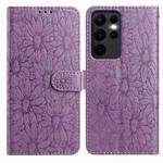 For Samsung Galaxy S23 Ultra 5G Daisy Embossed Leather Phone Case(Light Purple)