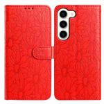For Samsung Galaxy S23 5G Daisy Embossed Leather Phone Case(Red)