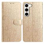 For Samsung Galaxy S23 5G Daisy Embossed Leather Phone Case(Gold)