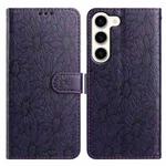 For Samsung Galaxy S23 5G Daisy Embossed Leather Phone Case(Dark Purple)