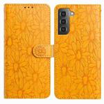 For Samsung Galaxy S22+ 5G Daisy Embossed Leather Phone Case(Yellow)