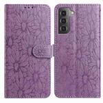 For Samsung Galaxy S22+ 5G Daisy Embossed Leather Phone Case(Light Purple)
