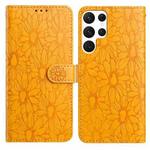 For Samsung Galaxy S22 Ultra 5G Daisy Embossed Leather Phone Case(Yellow)