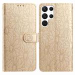 For Samsung Galaxy S22 Ultra 5G Daisy Embossed Leather Phone Case(Gold)