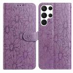 For Samsung Galaxy S22 Ultra 5G Daisy Embossed Leather Phone Case(Light Purple)
