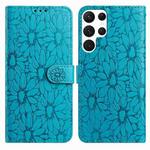 For Samsung Galaxy S22 Ultra 5G Daisy Embossed Leather Phone Case(Blue)