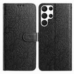 For Samsung Galaxy S22 Ultra 5G Daisy Embossed Leather Phone Case(Black)