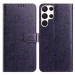 For Samsung Galaxy S22 Ultra 5G Daisy Embossed Leather Phone Case(Dark Purple)