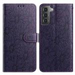 For Samsung Galaxy S22 5G Daisy Embossed Leather Phone Case(Dark Purple)