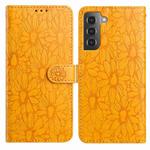 For Samsung Galaxy S21+ 5G Daisy Embossed Leather Phone Case(Yellow)