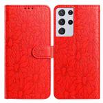 For Samsung Galaxy S21 Ultra 5G Daisy Embossed Leather Phone Case(Red)