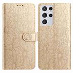 For Samsung Galaxy S21 Ultra 5G Daisy Embossed Leather Phone Case(Gold)