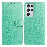 For Samsung Galaxy S21 Ultra 5G Daisy Embossed Leather Phone Case(Green)