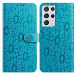 For Samsung Galaxy S21 Ultra 5G Daisy Embossed Leather Phone Case(Blue)