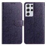 For Samsung Galaxy S21 Ultra 5G Daisy Embossed Leather Phone Case(Dark Purple)