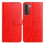 For Samsung Galaxy S21 5G Daisy Embossed Leather Phone Case(Red)