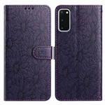 For Samsung Galaxy S20 5G Daisy Embossed Leather Phone Case(Dark Purple)