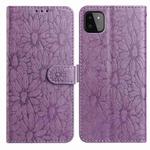 For Samsung Galaxy A22 5G Daisy Embossed Leather Phone Case(Light Purple)