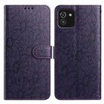 For Samsung Galaxy A03 Daisy Embossed Leather Phone Case(Dark Purple)