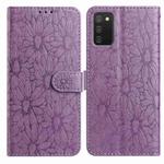 For Samsung Galaxy A02s EU Edition Daisy Embossed Leather Phone Case(Light Purple)