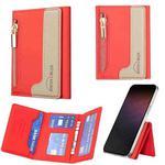 Zipper Leather Horizontal Magnetic Wallet Card Bag Case(Red)