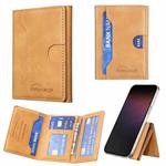 Oily Leather Horizontal Magnetic Wallet Card Bag Case(Yellow)