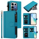 For Infinix Note 50 Pro+ 5G Magnetic Closure 9 Card Slots Zipper Leather Case with Hand Strap(Turquoise)