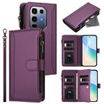 For Infinix Note 50 Pro+ 5G Magnetic Closure 9 Card Slots Zipper Leather Case with Hand Strap(Purple)