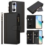 For Infinix Hot 20 4G Magnetic Closure 9 Card Slots Zipper Leather Case with Hand Strap(Black)