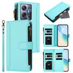 For Infinix Hot 30 5G Magnetic Closure 9 Card Slots Zipper Leather Case with Hand Strap(Mint Green)