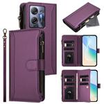 For Infinix Hot 30 5G Magnetic Closure 9 Card Slots Zipper Leather Case with Hand Strap(Purple)