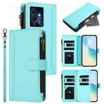 For Infinix Note 12 Pro 5G Magnetic Closure 9 Card Slots Zipper Leather Case with Hand Strap(Mint Green)