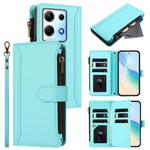 For Infinix Note 30 4G / 5G Magnetic Closure 9 Card Slots Zipper Leather Case with Hand Strap(Mint Green)