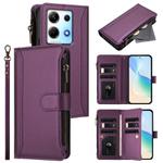 For Infinix Note 30 4G / 5G Magnetic Closure 9 Card Slots Zipper Leather Case with Hand Strap(Purple)