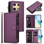 For Infinix Note 30 Pro 4G Magnetic Closure 9 Card Slots Zipper Leather Case with Hand Strap(Purple)