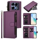 For Infinix Note 40 4G Magnetic Closure 9 Card Slots Zipper Leather Case with Hand Strap(Purple)