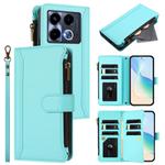 For Infinix Note 40 5G Magnetic Closure 9 Card Slots Zipper Leather Case with Hand Strap(Mint Green)