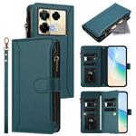 For Infinix Note 40 Pro 4G / 5G Magnetic Closure 9 Card Slots Zipper Leather Case with Hand Strap(Dark Green)