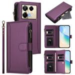 For Infinix Note 40 Pro 4G / 5G Magnetic Closure 9 Card Slots Zipper Leather Case with Hand Strap(Purple)