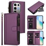 For Infinix Note 50 Pro 4G / 50 4G Magnetic Closure 9 Card Slots Zipper Leather Case with Hand Strap(Purple)
