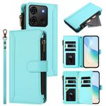 For Infinix Smart 7 Plus / 7 HD Magnetic Closure 9 Card Slots Zipper Leather Case with Hand Strap(Mint Green)