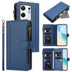 For Infinix Zero 30 4G Magnetic Closure 9 Card Slots Zipper Leather Case with Hand Strap(Dark Blue)