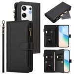 For Infinix Zero 30 4G Magnetic Closure 9 Card Slots Zipper Leather Case with Hand Strap(Black)