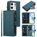 For Infinix Zero 30 4G Magnetic Closure 9 Card Slots Zipper Leather Case with Hand Strap(Dark Green)