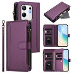 For Infinix Zero 30 4G Magnetic Closure 9 Card Slots Zipper Leather Case with Hand Strap(Purple)