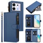 For Infinix Zero 30 5G Magnetic Closure 9 Card Slots Zipper Leather Case with Hand Strap(Dark Blue)