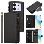 For Infinix Zero 30 5G Magnetic Closure 9 Card Slots Zipper Leather Case with Hand Strap(Black)